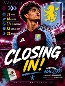 Read more about the article Aston Villa Closing In on Mexican Midfield Star as Deal Nears Completion