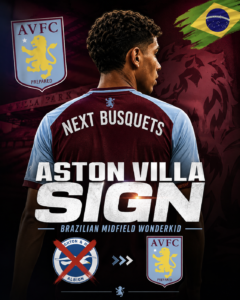 Read more about the article BREAKING: Aston Villa Beat Brighton to Sign Brazilian Midfield Wonderkid Dubbed the ‘Next Busquets’