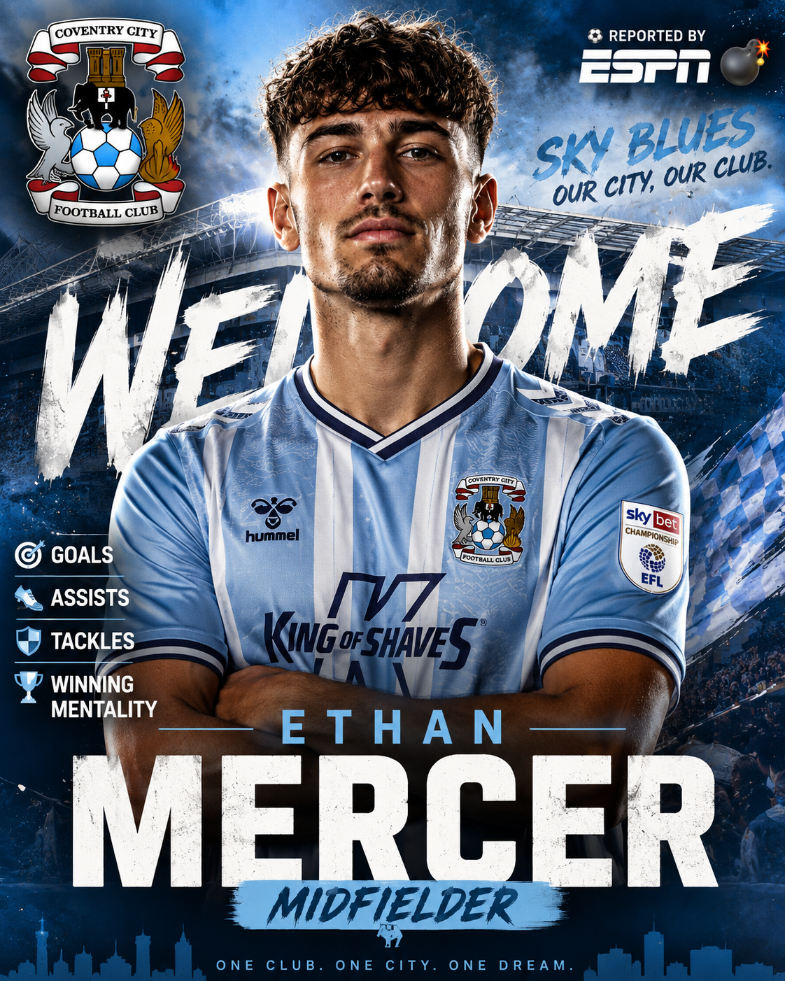 Read more about the article COVENTRY CITY WIN THE RACE FOR DYNAMIC MIDFIELD POWERHOUSE!
